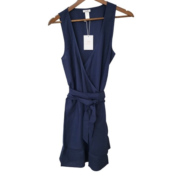 Andie Swim The Wrap Dress Womens Size M Midnight Blue Linen Blend Sleeveless NWT - Picture 1 of 7